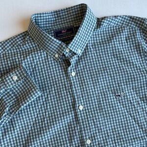 Vineyard Vines‎ Blue Green Plaid Slim Fit Tucker Long Sleeve Shirt Men’s Large